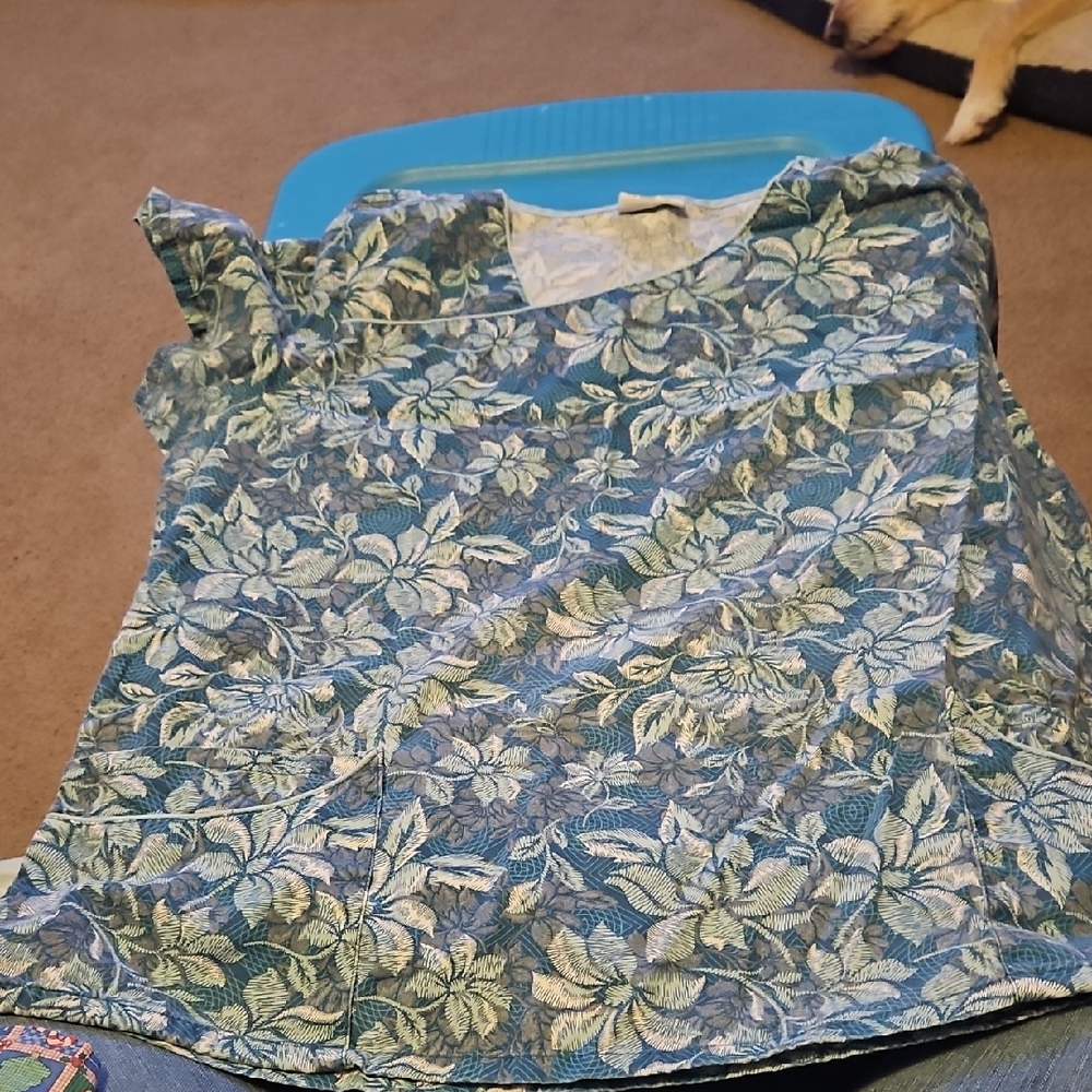 UA Scrubs Blue and White Floral Top